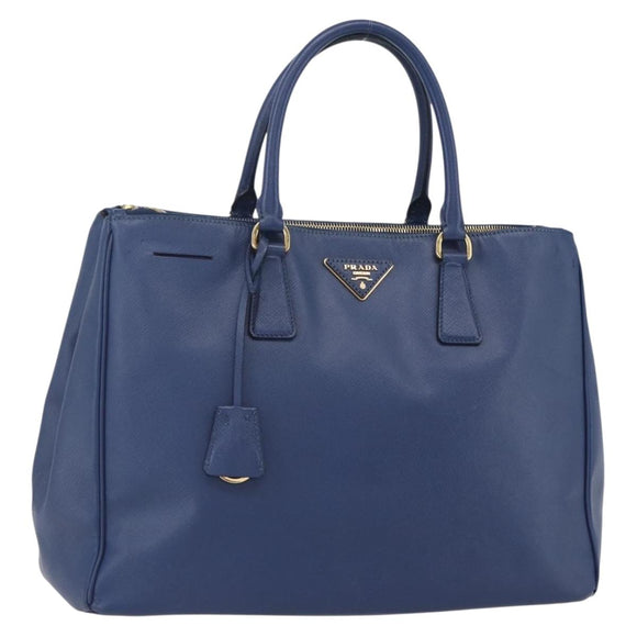 PRADA Galleria Hand Bag Safiano leather Blue Gold Auth ka388