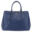 PRADA Galleria Hand Bag Safiano leather Blue Gold Auth ka388-13