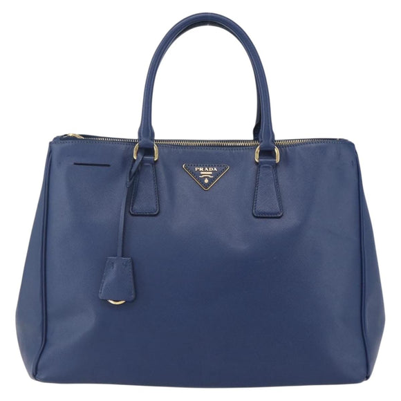 PRADA Galleria Hand Bag Safiano leather Blue Gold Auth ka388