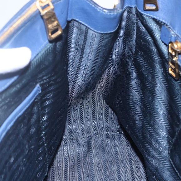 PRADA Galleria Hand Bag Safiano leather Blue Gold Auth ka388