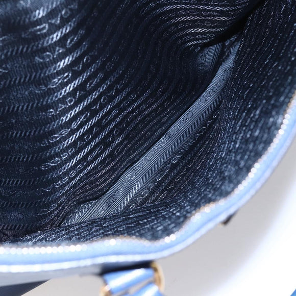 PRADA Galleria Hand Bag Safiano leather Blue Gold Auth ka388