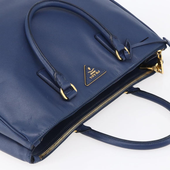 PRADA Galleria Hand Bag Safiano leather Blue Gold Auth ka388
