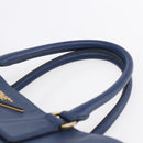 PRADA Galleria Hand Bag Safiano leather Blue Gold Auth ka388-14