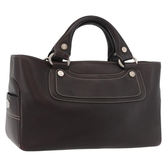 CELINE Boogie bag Hand Bag Leather Brown Silver Auth ka3882A