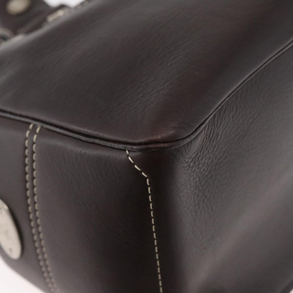 CELINE Boogie bag Hand Bag Leather Brown Silver Auth ka3882A