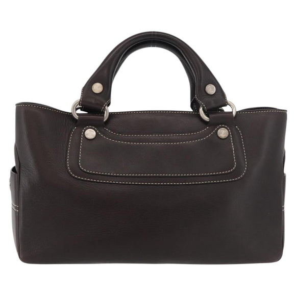 CELINE Boogie bag Hand Bag Leather Brown Silver Auth ka3882A