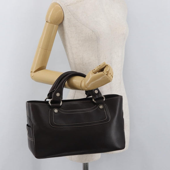 CELINE Boogie bag Hand Bag Leather Brown Silver Auth ka3882A