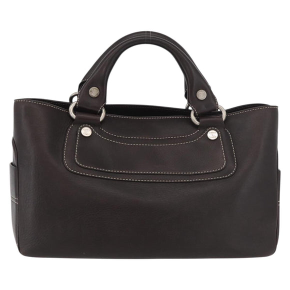 CELINE Boogie bag Hand Bag Leather Brown Silver Auth ka3882A