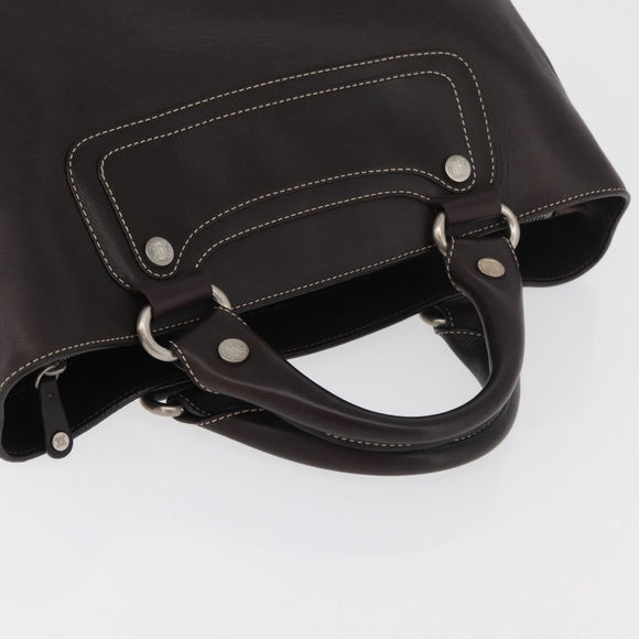 CELINE Boogie bag Hand Bag Leather Brown Silver Auth ka3882A