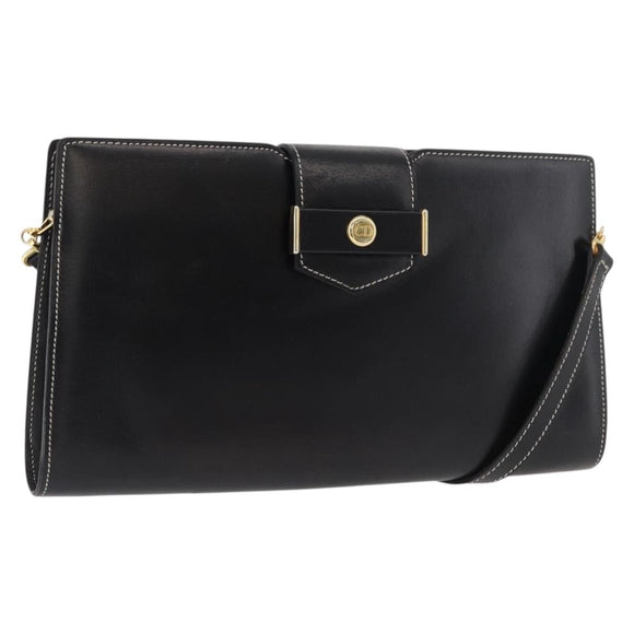 Christian Dior Shoulder Bag Leather Black Gold Auth ka3883