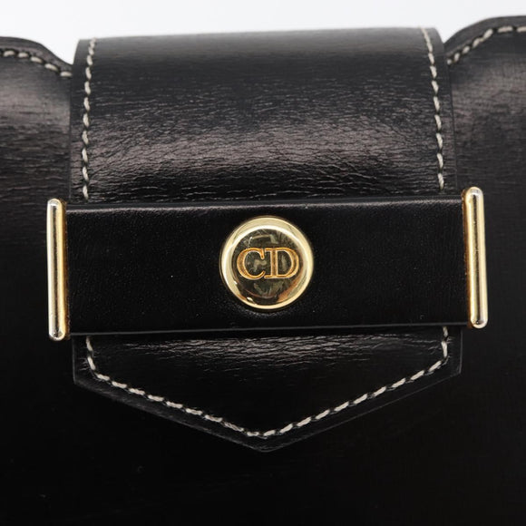 Christian Dior Shoulder Bag Leather Black Gold Auth ka3883