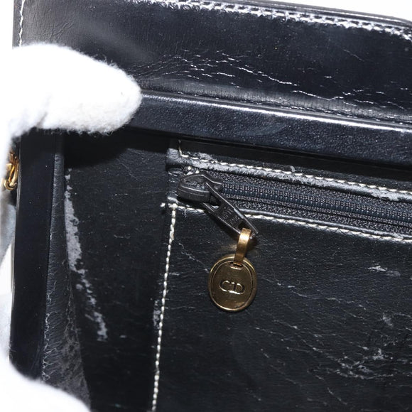 Christian Dior Shoulder Bag Leather Black Gold Auth ka3883
