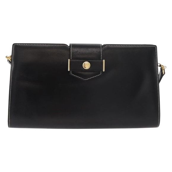 Christian Dior Shoulder Bag Leather Black Gold Auth ka3883