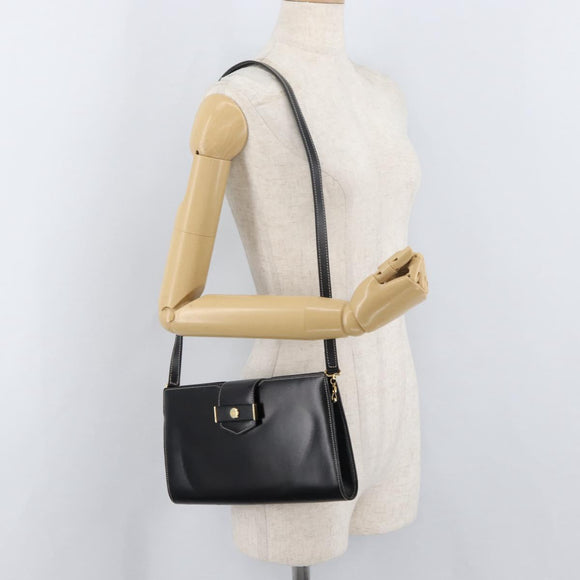 Christian Dior Shoulder Bag Leather Black Gold Auth ka3883