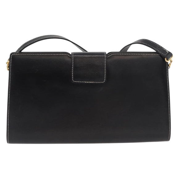 Christian Dior Shoulder Bag Leather Black Gold Auth ka3883