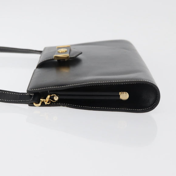 Christian Dior Shoulder Bag Leather Black Gold Auth ka3883