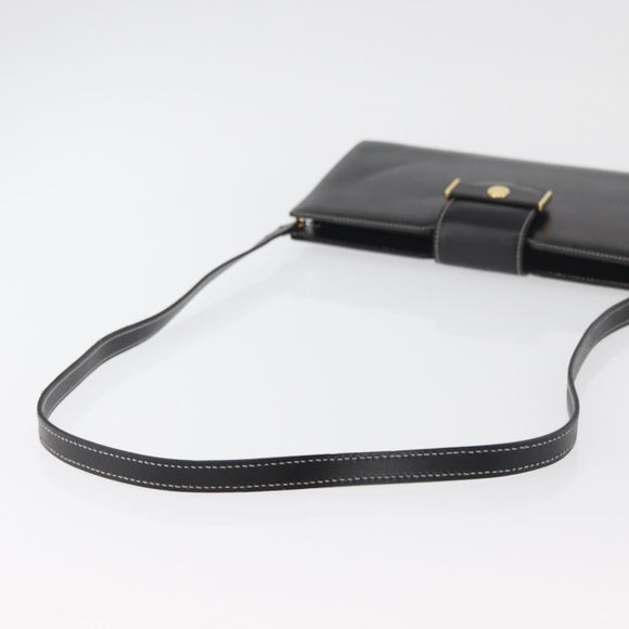 Christian Dior Shoulder Bag Leather Black Gold Auth ka3883