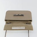 FENDI Chain Trebuquette Shoulder Bag Leather Beige Silver Auth ka3885A-15