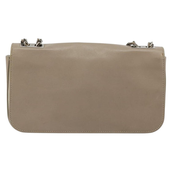 FENDI Chain Trebuquette Shoulder Bag Leather Beige Silver Auth ka3885A