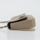 FENDI Chain Trebuquette Shoulder Bag Leather Beige Silver Auth ka3885A-5