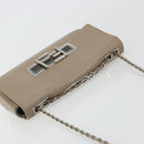 FENDI Chain Trebuquette Shoulder Bag Leather Beige Silver Auth ka3885A-6