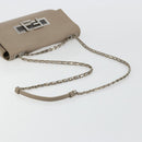 FENDI Chain Trebuquette Shoulder Bag Leather Beige Silver Auth ka3885A-7