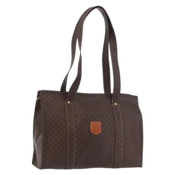 CELINE Macadam Canvas Tote Bag PVC Leather Brown Gold Auth ka3890A
