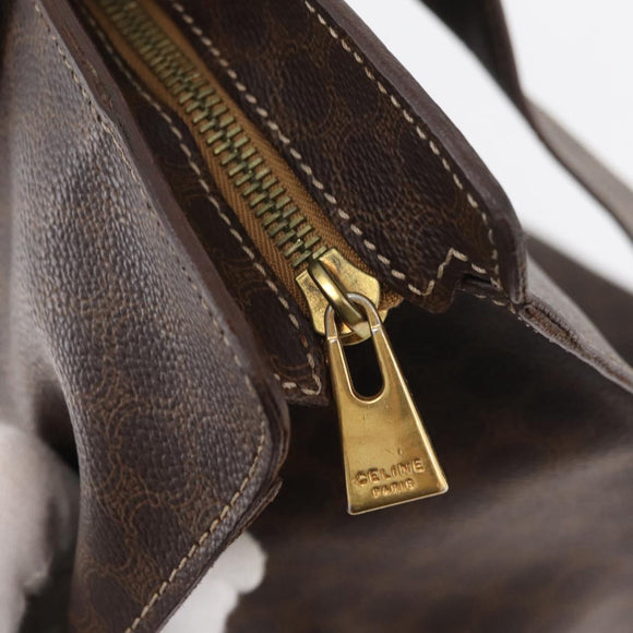 CELINE Macadam Canvas Tote Bag PVC Leather Brown Gold Auth ka3890A