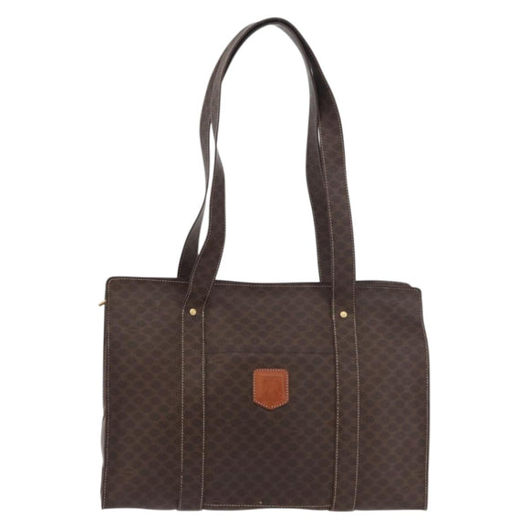 CELINE Macadam Canvas Tote Bag PVC Leather Brown Gold Auth ka3890A