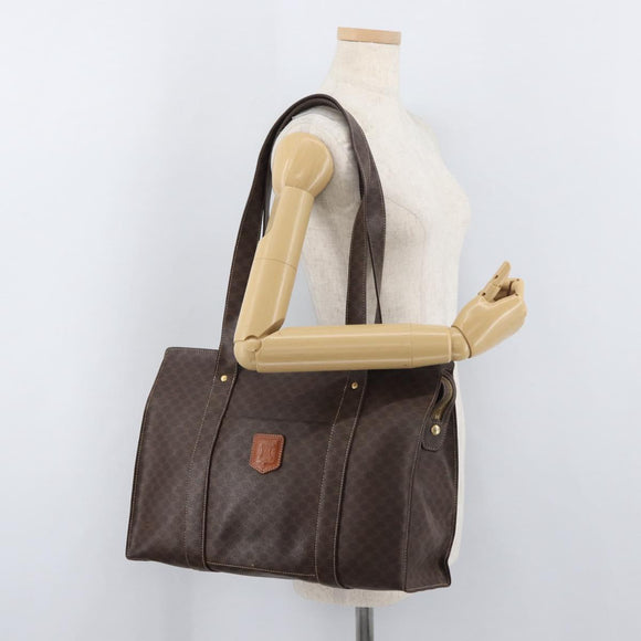 CELINE Macadam Canvas Tote Bag PVC Leather Brown Gold Auth ka3890A