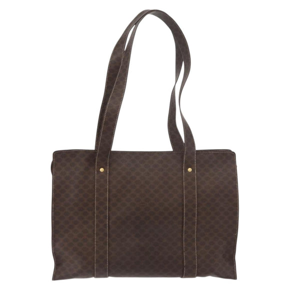 CELINE Macadam Canvas Tote Bag PVC Leather Brown Gold Auth ka3890A