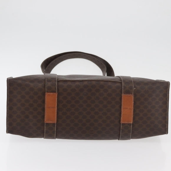 CELINE Macadam Canvas Tote Bag PVC Leather Brown Gold Auth ka3890A