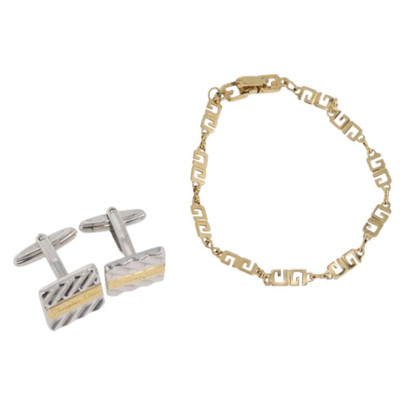 Christian Dior Givenchy Bracelet Cuffs metal 2 Set Silver Gold Tone Auth ka3904