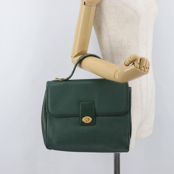 GUCCI Hand Bag Leather Gold Green 000 113 0274 Auth ka3909