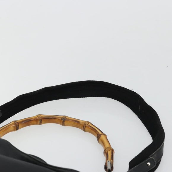 GUCCI Bamboo Shoulder Bag Leather 2way Black Silver Auth ka3910
