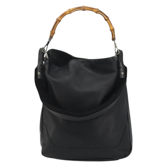 GUCCI Bamboo Shoulder Bag Leather 2way Black Silver Auth ka3910