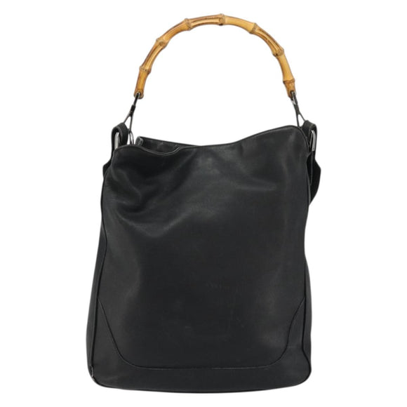 GUCCI Bamboo Shoulder Bag Leather 2way Black Silver Auth ka3910