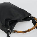 GUCCI Bamboo Shoulder Bag Leather 2way Black Silver Auth ka3910-6