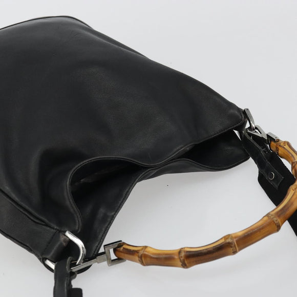 GUCCI Bamboo Shoulder Bag Leather 2way Black Silver Auth ka3910