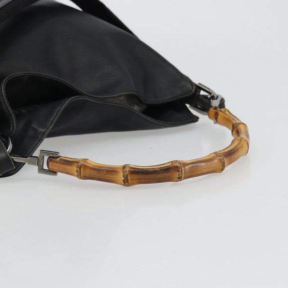 GUCCI Bamboo Shoulder Bag Leather 2way Black Silver Auth ka3910