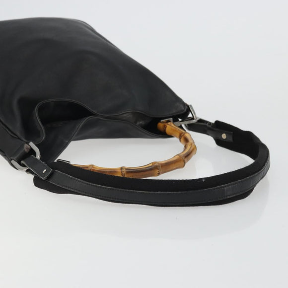 GUCCI Bamboo Shoulder Bag Leather 2way Black Silver Auth ka3910