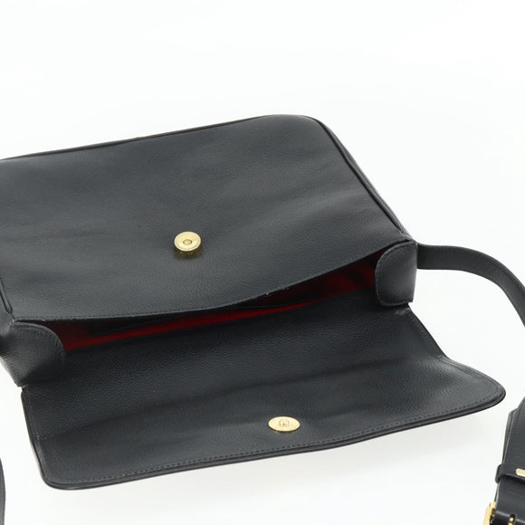 CELINE Shoulder Bag Leather Black Gold Auth ka3915A