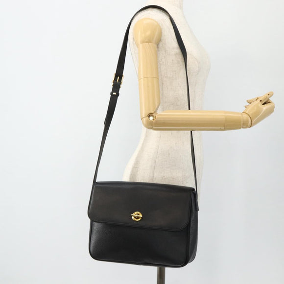 CELINE Shoulder Bag Leather Black Gold Auth ka3915A