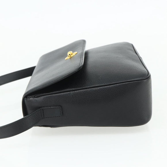 CELINE Shoulder Bag Leather Black Gold Auth ka3915A