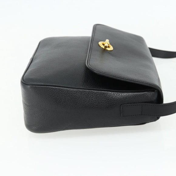 CELINE Shoulder Bag Leather Black Gold Auth ka3915A
