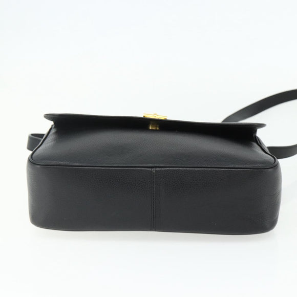 CELINE Shoulder Bag Leather Black Gold Auth ka3915A
