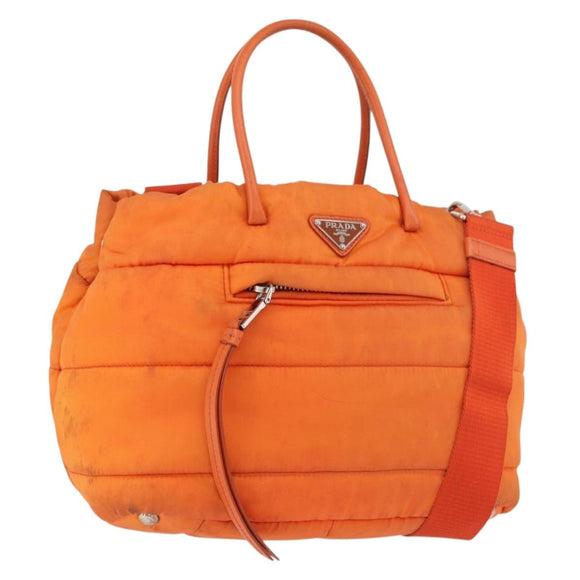 PRADA Hand Bag Nylon 2way Orange Silver Auth ka3919