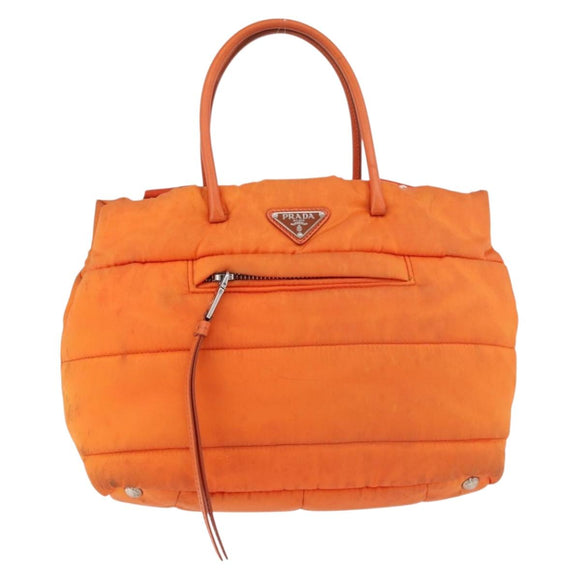 PRADA Hand Bag Nylon 2way Orange Silver Auth ka3919