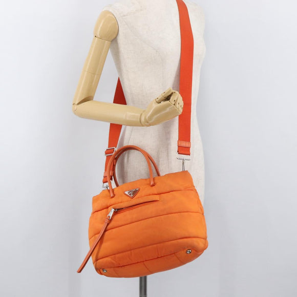 PRADA Hand Bag Nylon 2way Orange Silver Auth ka3919