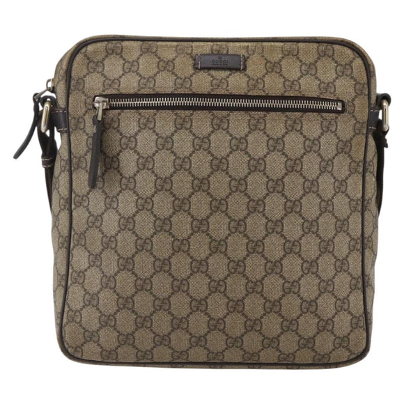 GUCCI GG Supreme Shoulder Bag PVC Brown Gold 201448 Auth ka392